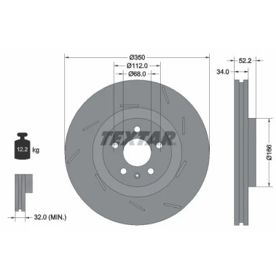 Imagen de TEXTAR 92319105 Disco de freno 350 34 05/06 112 ranurado, ventilación interna revestido altamente carbonizado sin buje rueda PORSCHE: Macan