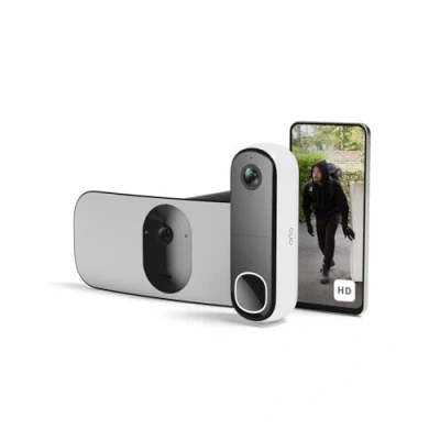 Imagen de Arlo Vídeoportero inalámbrico HD y Floodlight cámara 2K WiFi Blanca protección inteligente del hogar, visión nocturna, detección de movimiento, audio bidireccional, compatible con Alexa