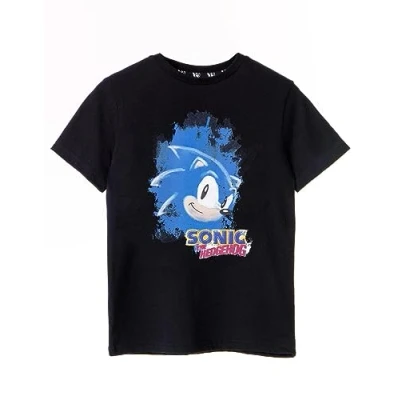 Imagen de Sonic THE HEDGEHOG Boys Camiseta Negra Diseño de Acuarela sónica Mercancía auténtica tee cómoda para entusiastas los Juegos
