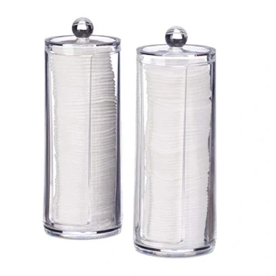 Imagen de Relaxdays Pack de 2 Dispensadores Algodón con Tapa, Acrílico, Transparente, 20 x 7 cm