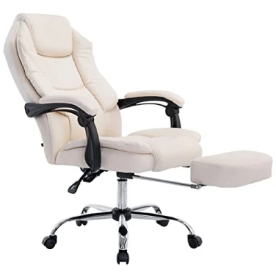 Imagen de CLP Silla De Oficina Castle En Cuero PU I Ejecutiva Reposapiés Extraíble &amp; Respaldo Reclinable Escritorio Ergonómica, Color:Crema