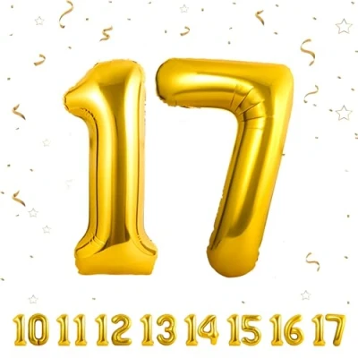 Imagen de Globos de Cumpleãnos Numeros 17 Oro,101 CM Globo Gigantes Grandes Decoracion,Globo Numero Niño Niña Adultos decorazione,Vuelan con Helio