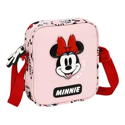 Imagen de Safta M222, Minnie Mouse Me Time Pequeña, Bandolera Infantil, Bolso Niño, Ideal 5 a 14 Años, Cómoda y Versátil, Calidad Resistencia, 16x4x18 cm, Color Rosa Claro Unisex niños, Estándar