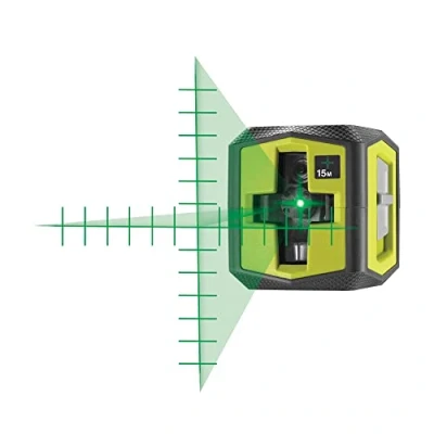 Imagen de RYOBI Nivel Láser Verde de 2 líneas en Cruz con Marcas Guía Alcance hasta 15m Tiempo Nivelación 5 segundos Compacto y Preciso Rosca para Trípode Pilas AA Incluídas RBCLLG2