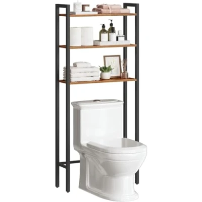 Imagen de HOOBRO Estantería de Inodoro, Estante Baño con 3 Estantes, Estantes para Aseo, Ahorra Espacio, Fácil Montaje, Marrón Rústico y Negro EBF41TS01