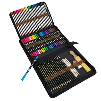 Imagen de 24 Rotuladores de Clores Doble punta y 36 Lápices Colores Conjunto Dibujo,Rotuladores Fina Bosquejo Material Set,Incluye Herramientas, Capacidad Grande Caja