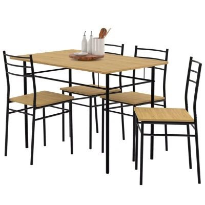 Imagen de Mesa de comedor + 4 sillas negras metal y madera