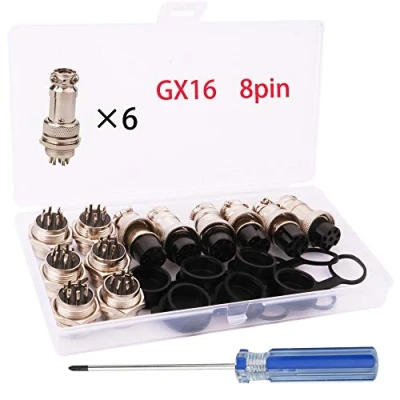 Imagen de RUNCCI YUN 6Pcs Premium GX16 8 Pin Aviación Conector, 5A Enchufe, 16MM Rosca Metal Macho Hembra Panel Conector con Goma Tapa Protectora y Destornillador Phillips