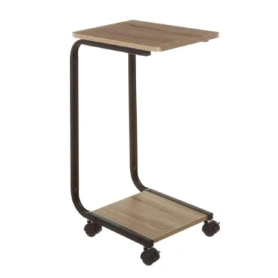 Imagen de LEKE GO Mesita Auxiliar con Ruedas de Metal y MDF Negra Natural para Salon 65x40x27 cm (Mesita Auxiliar)