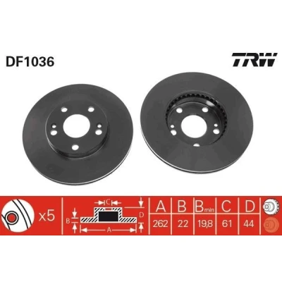 Imagen de TRW DF1036 Disco de freno 262 22 5 108 ventilado barnizado con tornillos RENAULT: SAFRANE 2