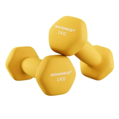 Imagen de SONGMICS Juego de 2 Mancuernas, x 1 kg, Mancuernas Hexagonales con Superficie Vinilo, para Fitness, Ejercicio, Entrenamiento, Gimnasia en Casa, Amarillo Limón SYL62YL
