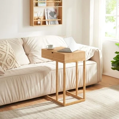 Imagen de Mesa para portátil kåfjord con cajón bambú [en.casa]