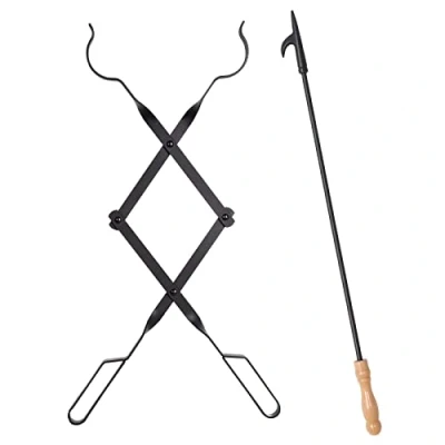 Imagen de 2 piezas pinzas para chimenea + gancho fuego, leña de 60 cm ganchos fuego 80 cm, troncos