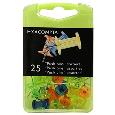 Imagen de Exacompta 14740e embajale de plástico (chinchetas Push Pins, punta Ø10 mm, 7 mm), color Transparente Farben sortiert 25 Stück