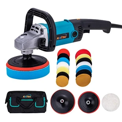 Imagen de KATSU Pulidora Eléctrica de Coche 1200W 150mm 180mm con 20 Piezas Pulido Esponjas Set y Bolsa, 6 Velocidades Variables Máquina Encerado Amortiguador Eléctrico, Kit Detalles