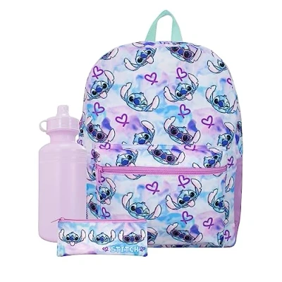 Imagen de Mochila Lilo y Stitch 3 Piezas Mochilas, Botella, Estuches Escolar Multicolor