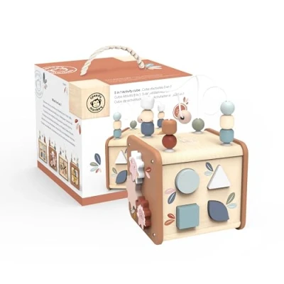 Imagen de Speedy Monkey Cubo de Actividad 5 en 1, 21,8 x 21 34 cm, Multicolor, Juguete Madera para niños, Detalles encantadores, Gran Idea Regalo, (SP1020)