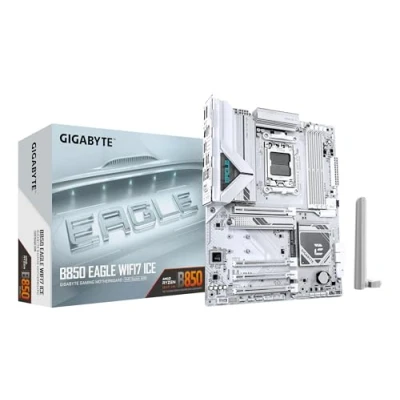 Imagen de GIGABYTE B850 Eagle WIFI7 Ice Placa Base Procesadores AMD Ryzen Serie 9000, VRM Digital de 8+2+2 Fases, hasta 8200 MHz DDR5 (O.C.), 1x M.2 PCIe 5.0 + 2X 4.0, Wi Fi 7, LAN 2.5 GbE