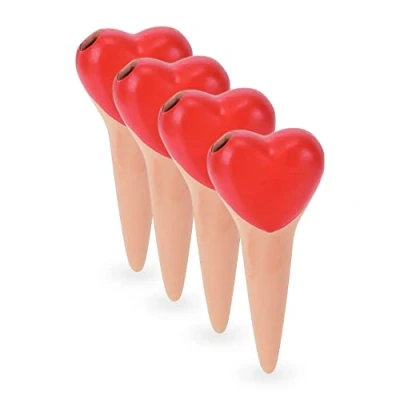 Imagen de Relaxdays 4 Pico Riego Capilar Diseño Corazón, Cono Autorriego Arcilla, Maceta, Huerto Urbano, 70 ml, Terracota y Rojo, Cerámica