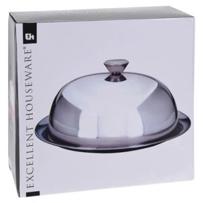 Imagen de Excellent Houseware Glasglocke mit Bodenplatte Edelstahl Serviertablett vidaXL Platos Decorativos, Acero Inoxidable, 30.5 x 15.0 Centimeters