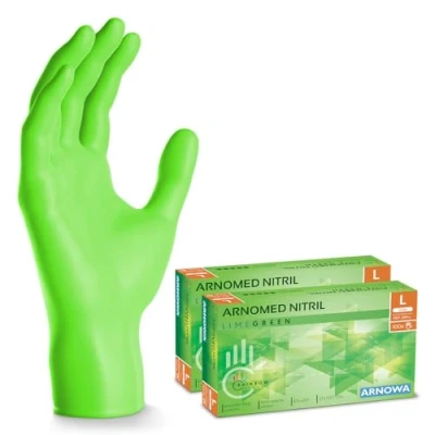 Imagen de ARNOMED guantes nitrilo talla L, verde, de nitrilo, 200 unidades (2 cajas), desechables sin polvo, goma látex, en tallas XS, S, M, L y XL