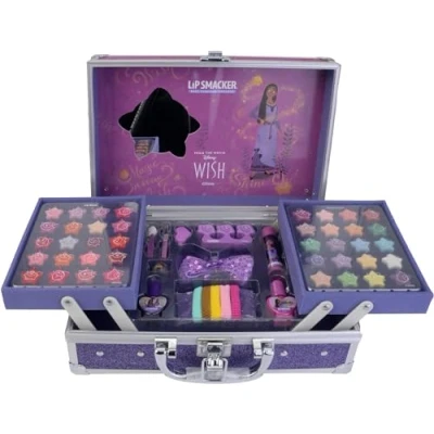 Imagen de Lip Smacker Disney Wish Makeup Traincase, Maletín de Maquillaje para Niñas, 50+ Piezas Rostro, Labios y Uñas con Accesorios Belleza Cabello Incluidos