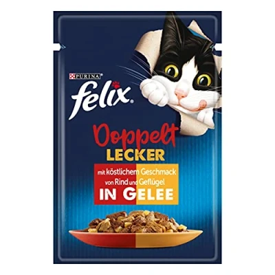 Imagen de FELIX Comida para Gatos Doble Deliciosa húmeda en gelatina, con Carne de Vacuno y Aves Corral, 26 Unidades (26 x 85 g)