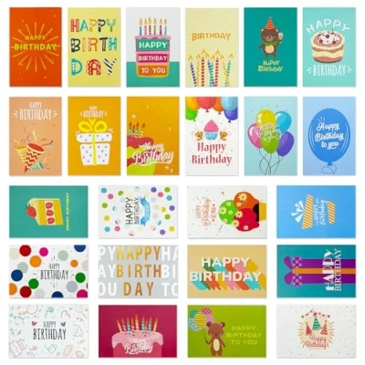 Imagen de Zyluniy 24 Tarjeta Felicitacion Cumpleaños, Felicitación Holográficas en Surtido con Sobres y Pegatinas, Plegables de Happy Birthday Cards para Hombres, Mujeres Niños (S666)