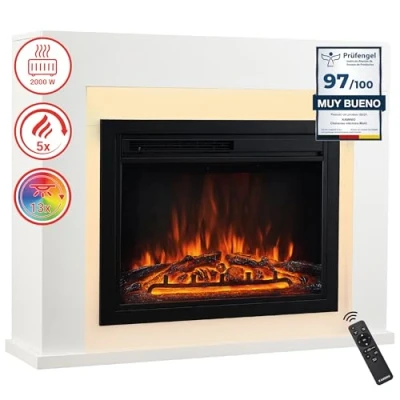 Imagen de KAMINIO eléctrica Chimenea MATTI de pie con calefacción, Efecto Llama 3D, Luz Ambiental LED, Control Remoto Blanco