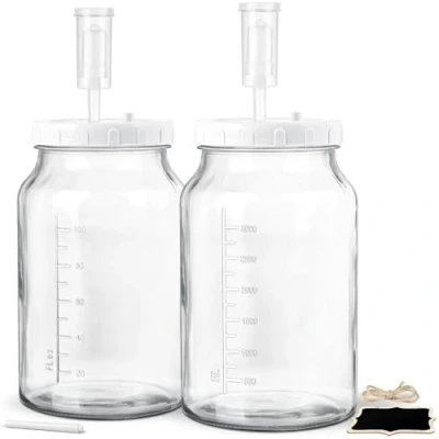Imagen de Absovetu Paquete de 2 tarros fermentación con cierres aire y tapas rosca, 4 L, herméticas para encurtir masa madre Kimchi Kombucha