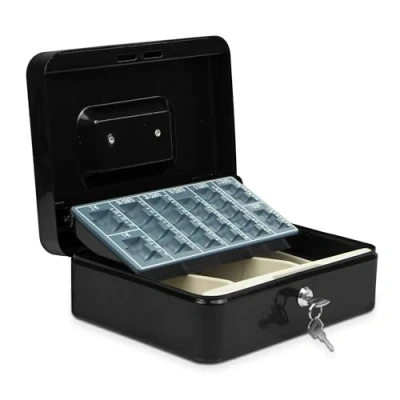 Imagen de TIENDA EURASIA Caja Caudales Cerradura con 2 Llaves Acero Aleado de Seguridad Bandeja Interior Extraible Ranura para Monedas Fuerte (Portamonedas 25x18x9 cm)