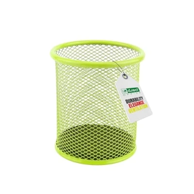 Imagen de LEVIATAN Portalápices de malla metálica redondo escritorio, estable color lima diámetro 91 mm