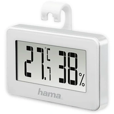 Imagen de HAMA Termómetro/Higrómetro Mini, Con accesorio de imán y gancho para fijarlo, Almacenamiento datos, Color Blanco.