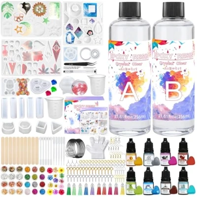 Imagen de KIMIGO Kit de Resina Epoxi,Kit Epoxi Transparente,2 Partes 500ml 1: 1 Epoxi,para Bricolaje,Artesanía,Hacer Colgante,Llavero,Joyas