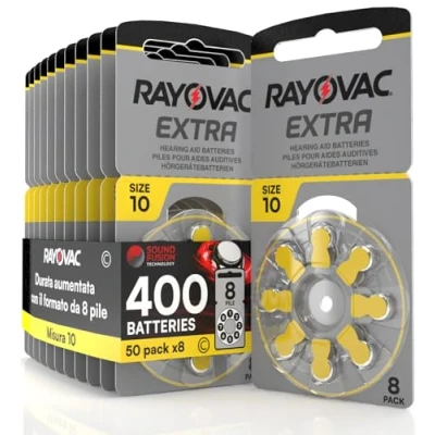 Imagen de 400 Pilas para aparatos acústicos Rayovac Extra 10. 50 blísteres de 8