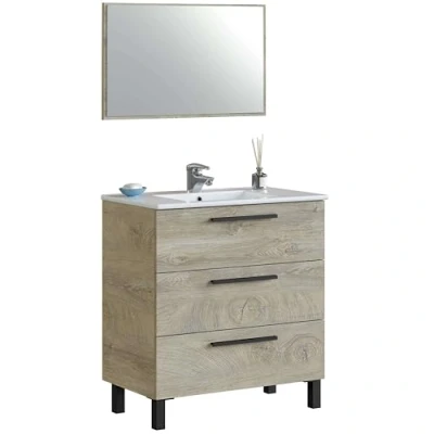 Imagen de Habitdesign Mueble de Baño con 3 Cajones y Espejo, Modulo Lavabo, Modelo Athena, Acabado en Roble Alaska, Medidas: 80 cm (Ancho) x 86 (Alto) 45 (Fondo)