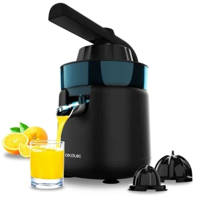 Imagen de Cecotec Exprimidor Eléctrico de Brazo para Naranjas y Cítricos EssentialVita Hyden 120. 120W, 2 Conos Desmontables Plástico Diferente Tamaño, Mango Tapa Plástico, Capacidad 250ml