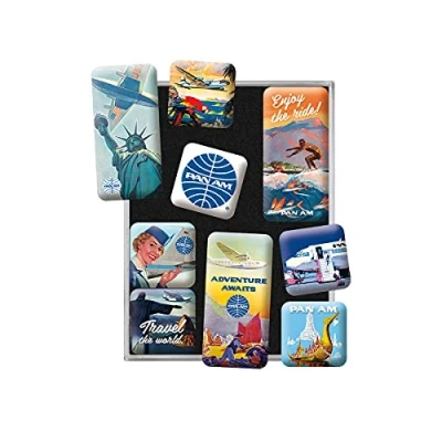 Imagen de Nostalgic Art Juego de Imanes Retro, Pan Am Travel The World Idea Regalo para Amante a Viaje, Decoración Nevera, Diseño Vintage, 9 Piezas