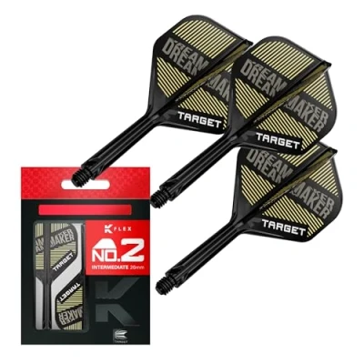 Imagen de Target Darts Dimitri Van den Bergh K Flex Flights and Shaft System, No.2 (Intermedio, 26mm) Pack de 3 Kflex All In One Flights, Player Edition Accesorios para Dardos Potencia Dart