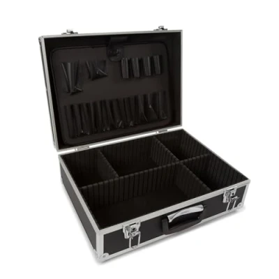 Imagen de Perel Case de herramientas, portavasos separadores extraíbles, bloqueo llave, 2 llaves, aluminio, negro, 455 x 330 152 mm