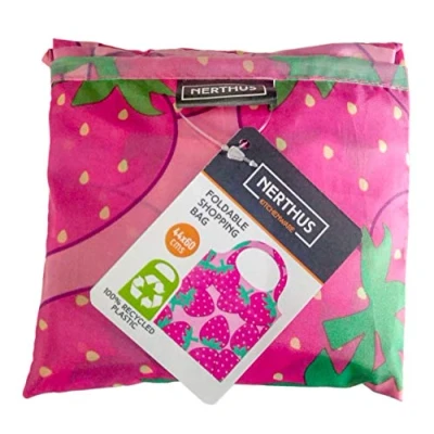Imagen de Nerthus 687 FIH Compra 100% plástico Reciclado, Reutilizable, Plegable, Bolsa Supermercado Resistente Compacta y Ecológica, 100%, Fresas, 43x43 cm