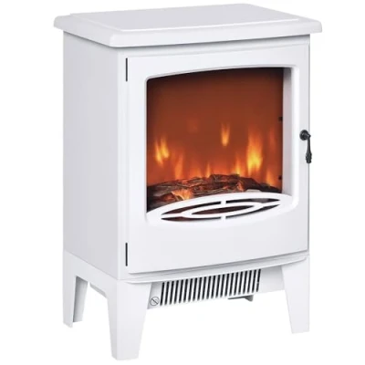 Imagen de HOMCOM Chimenea Eléctrica Portátil de 900/1800W con Efecto Llama Termostato Ajustable y Protección Sobrecalentamiento hasta 20 m² 39x26x54,8 cm Blanco