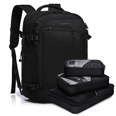 Imagen de BANGE mochila de viaje para la noche, 40 litros aprobada por FAA fines semana, transporte, Negro (mochila con 3 cubos), 19.7Hx12.6Lx8.3W, Mochilas rucksack