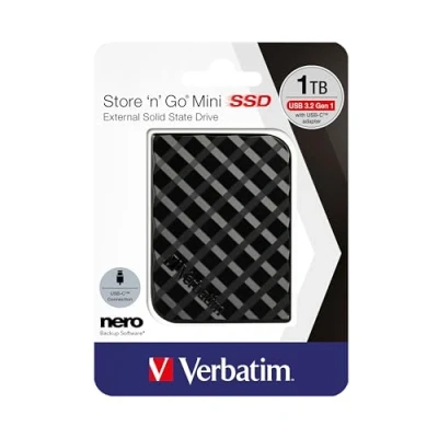 Imagen de Verbatim Store &#039;n&#039; Go Mini SSD 1 TB Negro 35 g Externo USB 3.0 Solid State Drive para Windows y Mac OS X Unidad portátil C Flash Externa