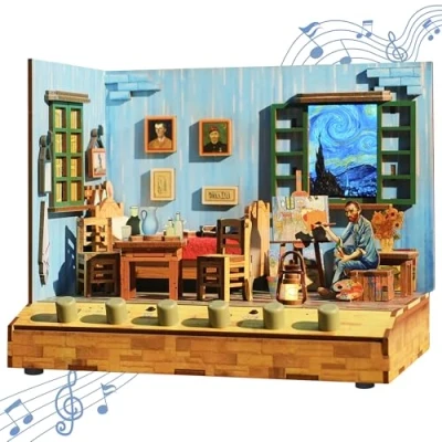 Imagen de Tonecheer DIY Miniatura del Dormitorio de Vincent Kit Casa en para Adultos, Modelo Puzzle 3D Madera con Efectos Sonido, Decoración Estantería