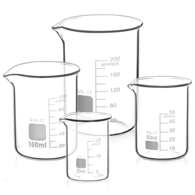 Imagen de QWORK® 4 Piezas Vaso de Precipitados Graduado 25ml 50ml 100ml 200ml, Vidrio Borosilicato 3.3 para Cocina y Laboratorio