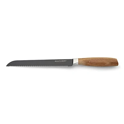 Imagen de ECHTWERK cuchillo de pan Negro Edición cocina acero inoxidable, filo dentado, mango ergonómico madera acacia, gran resistencia al corte longitud hoja 20 cm