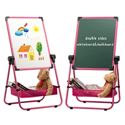 Imagen de DOEWORKS Pizarra Infantil Caballete para niños Blanca y Magnetica Infantil, Altura Ajustable &amp; 360Rotación con Conjunto Completo, Rosado
