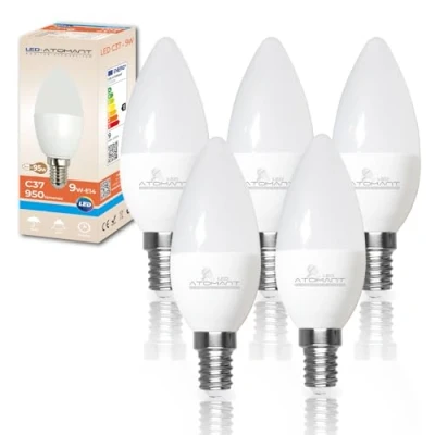 Imagen de LED ATOMANT Pack 5x Bombilla E14 Vela C37 9W, Color Blanco Frio, 950 Lumenes, Casquillo fino, Equivalente a 80W tradicional