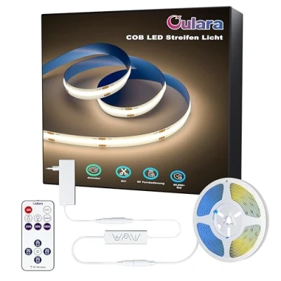Imagen de OULARA tira led COB Blanco Natural 4000K,10M Regulable 24V de luces con RF Remoto y Alimentación,CRI90+ Flexible Strip para decoración del hogar,Función Temporizador